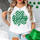 Lucky Checker Shamrock T-Shirt or Sweatshirt