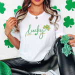 a woman in a st patrick's day t - shirt