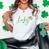 a woman in a st patrick's day t - shirt