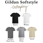 a group of four different colored shirts with the words, gilan softstyte