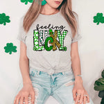 a woman wearing a st patrick's day t - shirt