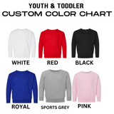 a group of sweaters with the words youth and todder color chart