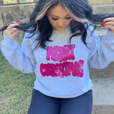 Christmas GLITTER Wonky Merry Christmas Gildan Sweathshirt