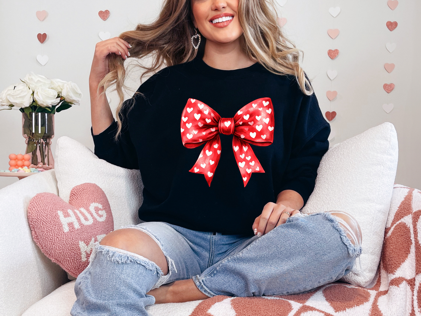 Red Heart Bow Gildan Tshirt or Crewneck