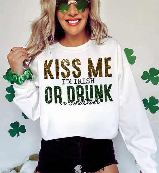 a woman wearing a st patrick's day sweatshirt