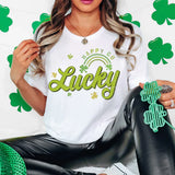 a woman in a st patrick's day t - shirt and leggings