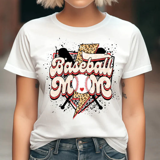 a woman with blonde hair wearing a baseball mom t - shirt