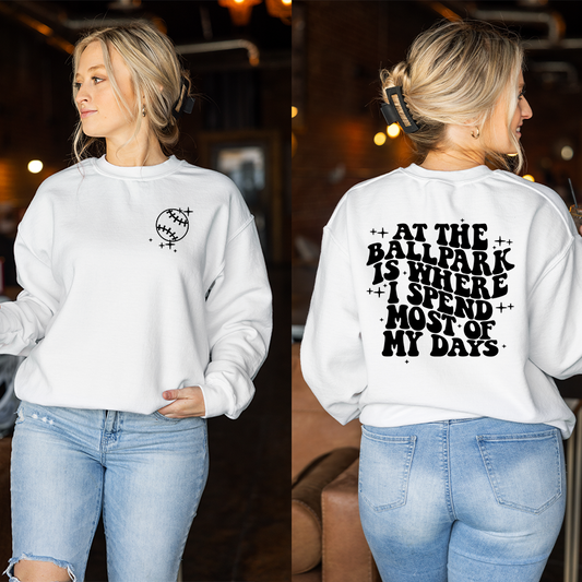 At The Ball Park is Where I Spend Most of my Days Baseball Gildan Softstyle T-shirt or Sweatshirt