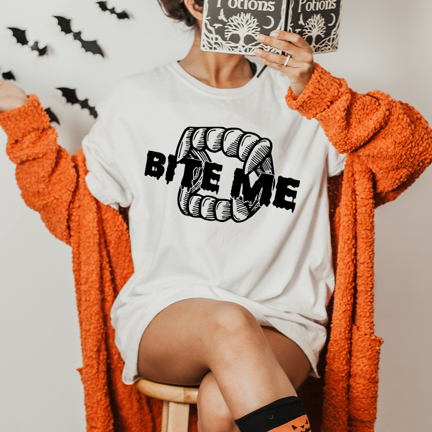 Bite Me Halloween Gildan Softstyle T-shirt or Sweatshirt