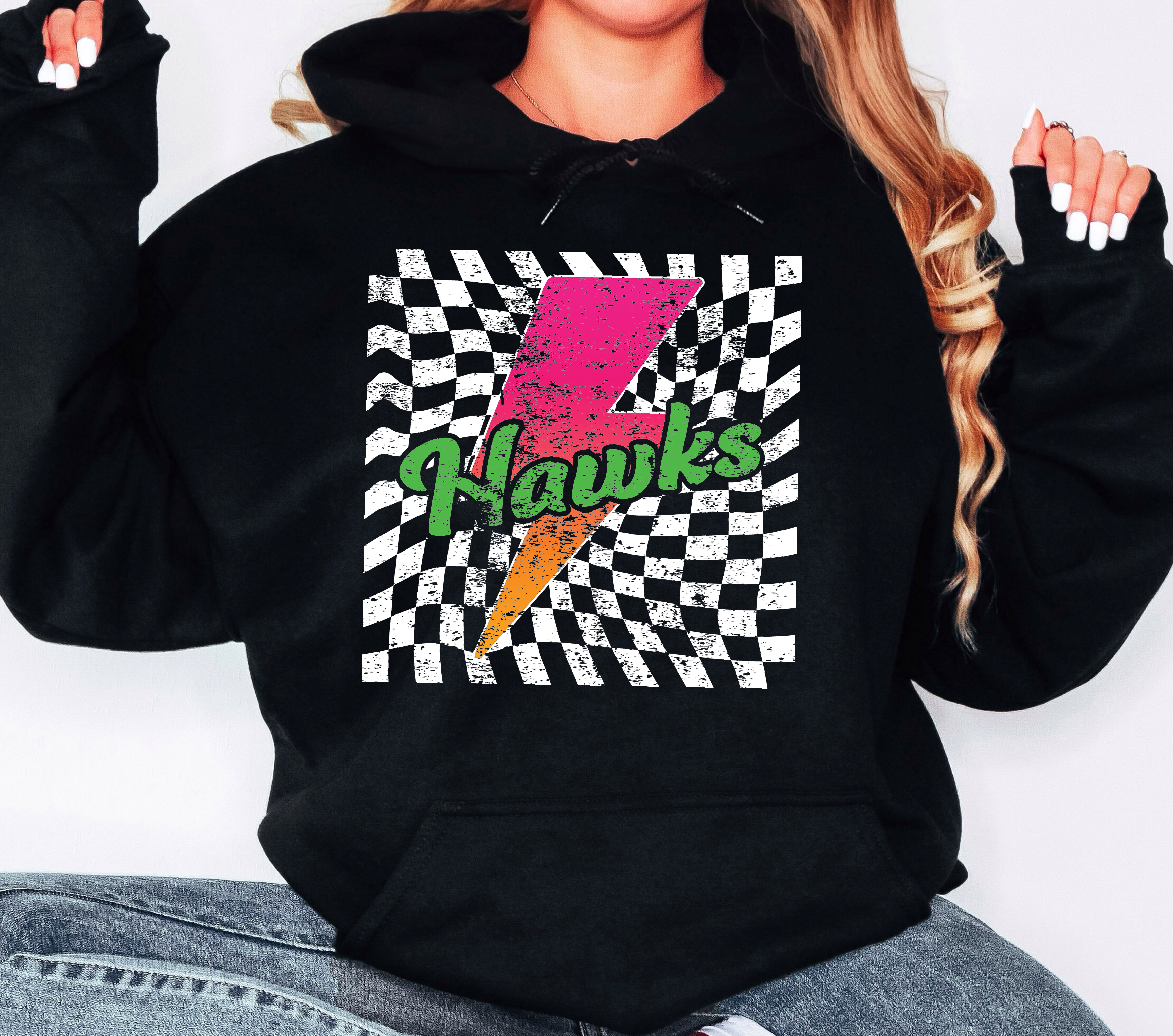 Heritage Trails Hawks Neon Bolt Adult Hooded Sweatshirt