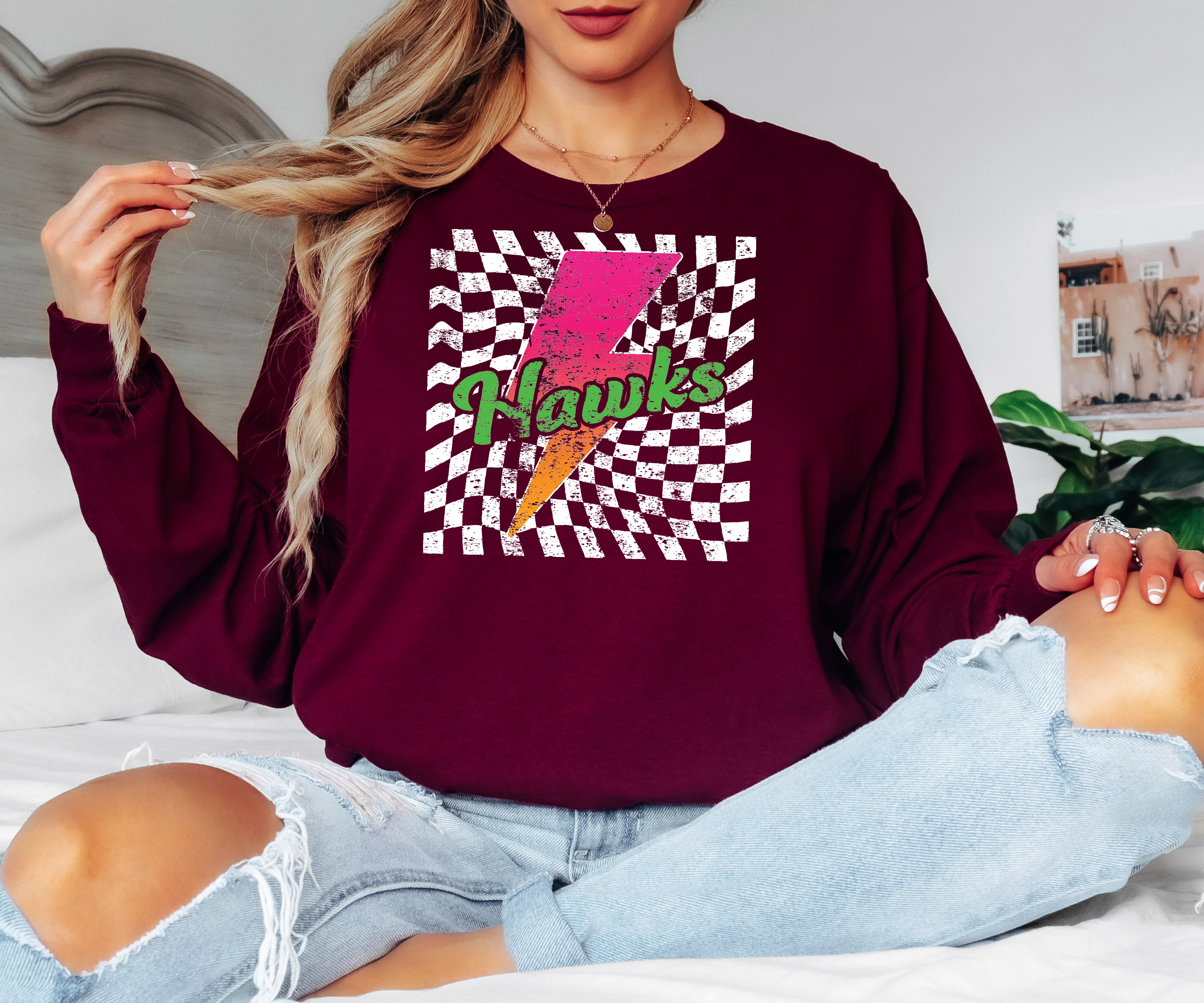 Heritage Trails Hawks Neon Bolt Adult Long Sleeve TShirt