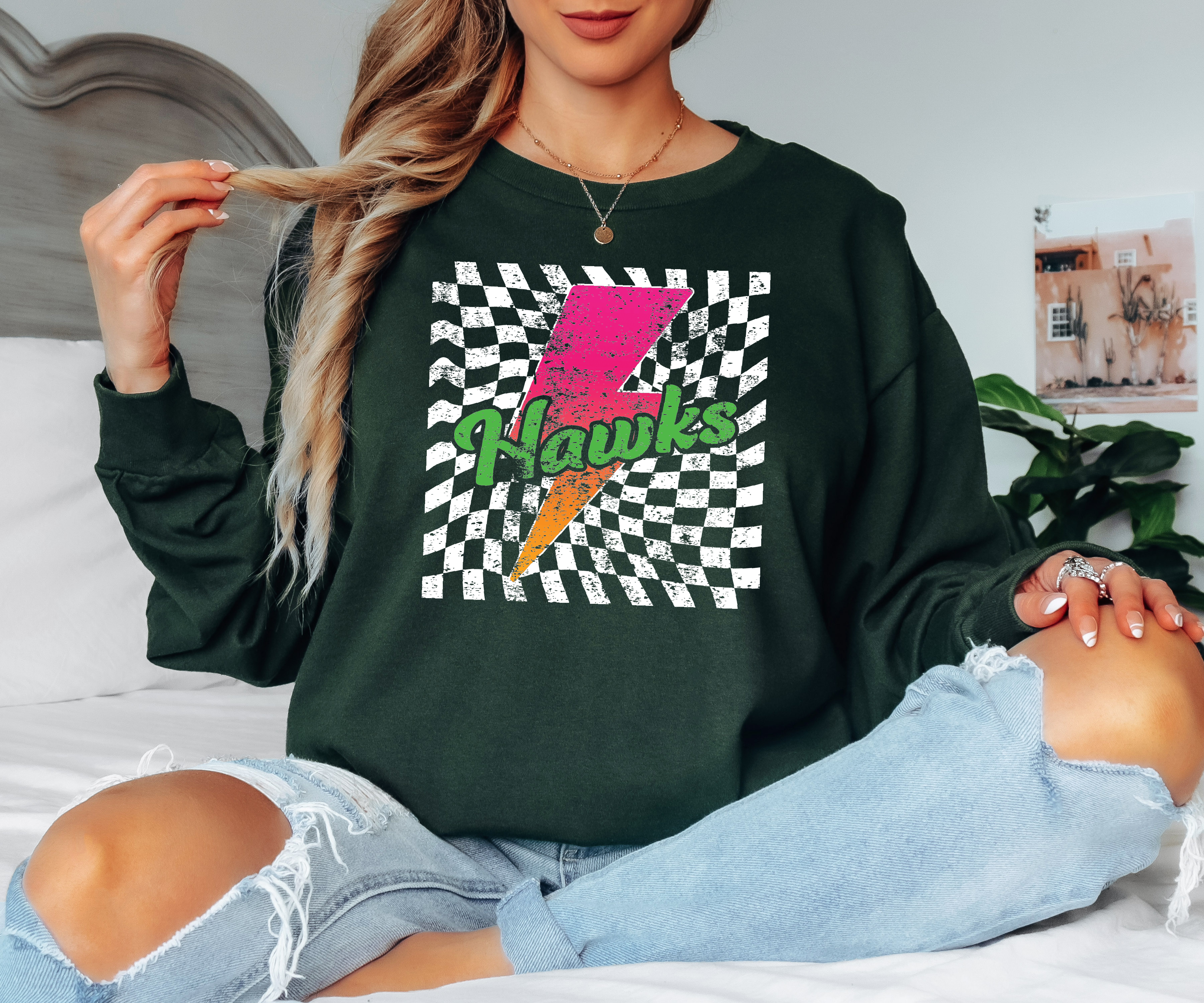 Heritage Trails Hawks Neon Bolt Adult Long Sleeve TShirt