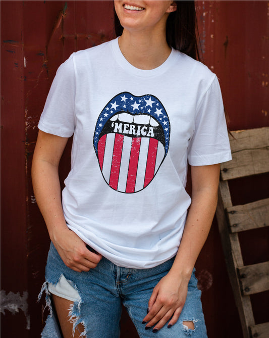 Merica Striped Lips Bella Canvas T-shirt