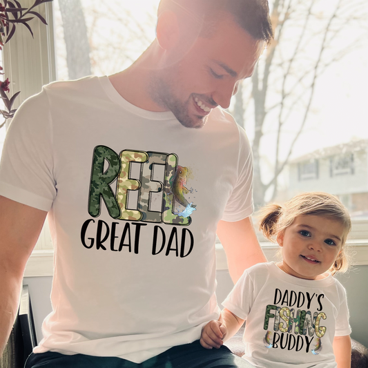 Reel Great Dad and Daddy's Fishing Buddy Bella Canvas T-Shirt
