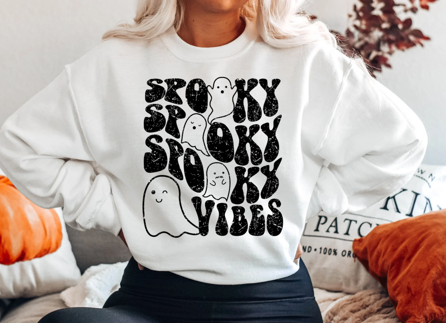 Distressed Retro Spooky Vibes Gildan Heavy Blend Sweatshirt