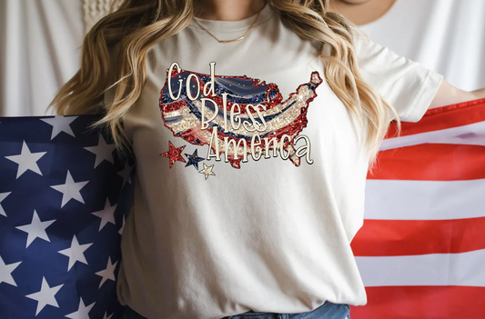 God Bless America Glitter Bella Canvas T-shirt