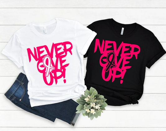 Never Give Up Breast Cancer Awareness Bella Canvas T-shirt