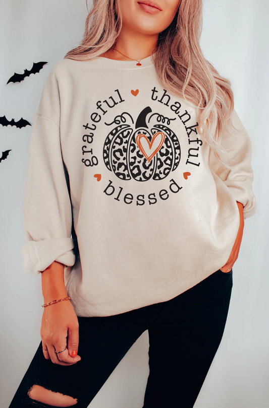 Grateful Thankful Blessed Heart Pumpkin  Sweatshirt