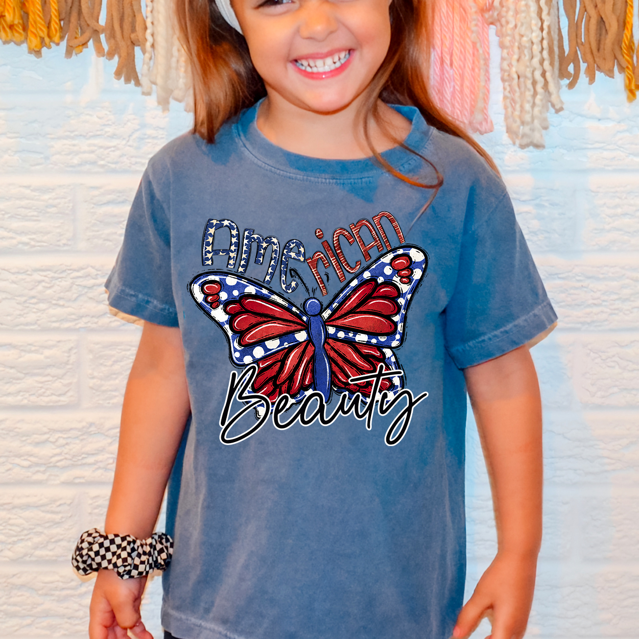 Patriotic American Beauty Butterfly Comfort Colors Kids T-Shirt