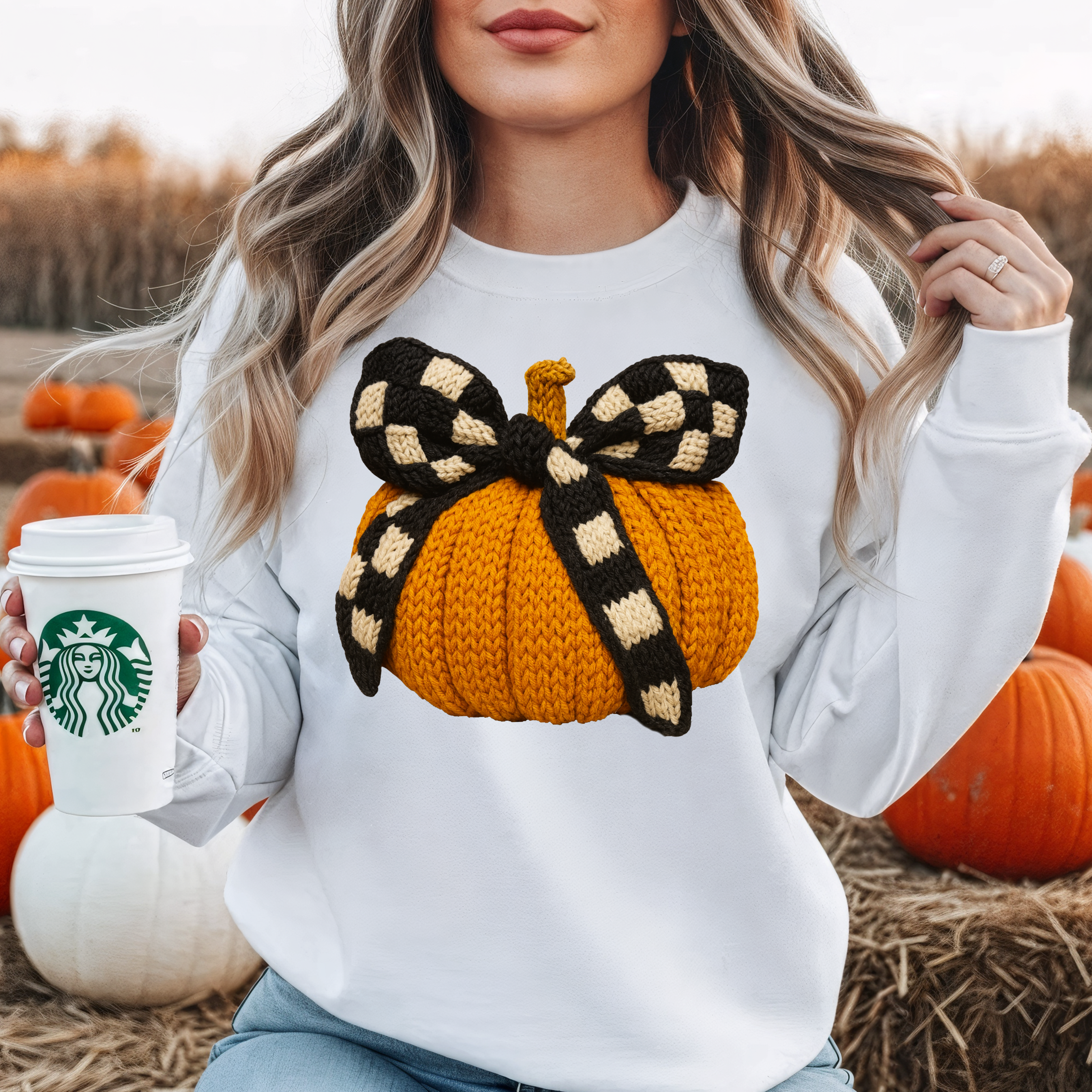 Checker Bow Pumpkin T-shirt or Sweatshirt