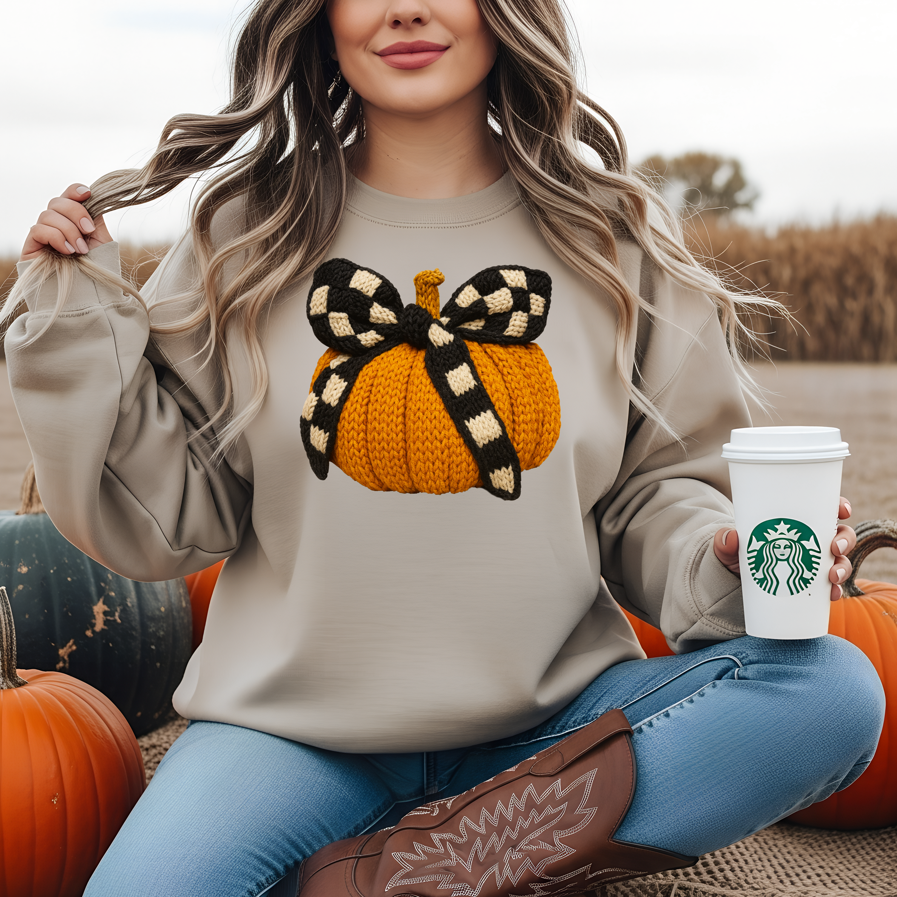 Checker Bow Pumpkin T-shirt or Sweatshirt
