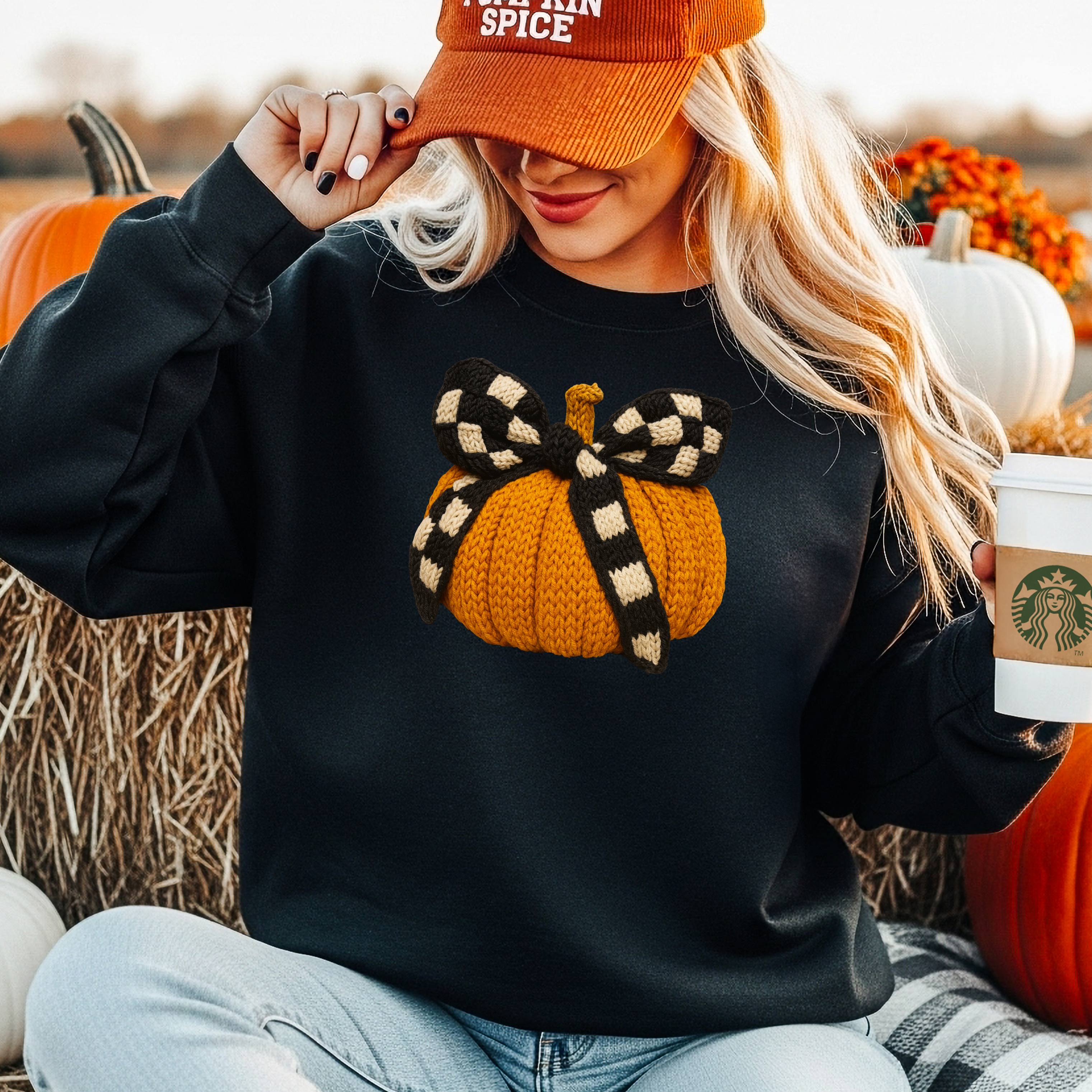 Checker Bow Pumpkin T-shirt or Sweatshirt