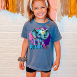Dream Big Elephant Blue Jean Comfort Colors Kids T-Shirt