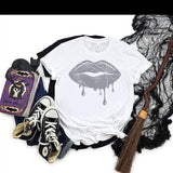 Halloween Lips Drip Metallic Silver Bella Canvas T-shirt