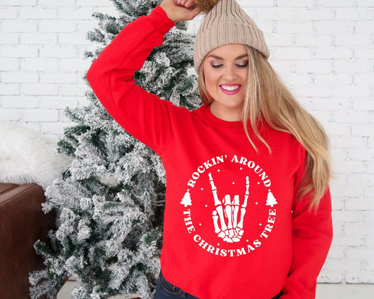 Rockin Around The Christmas Tree Skeleton Hand Christmas  Heavy Blend Sweatshirt