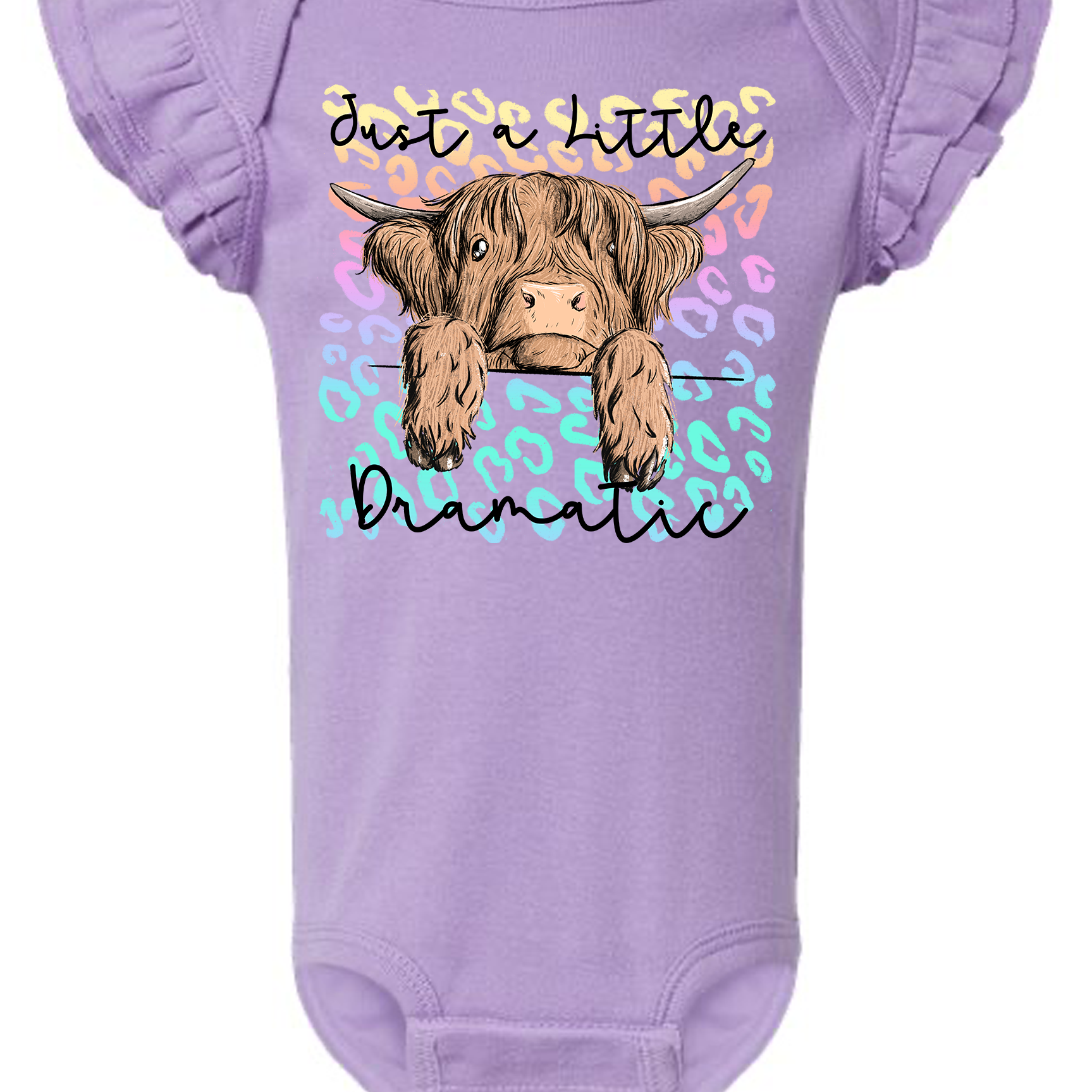 Just a Little Dramatic Highland Cow Flutter Sleeve Onesie