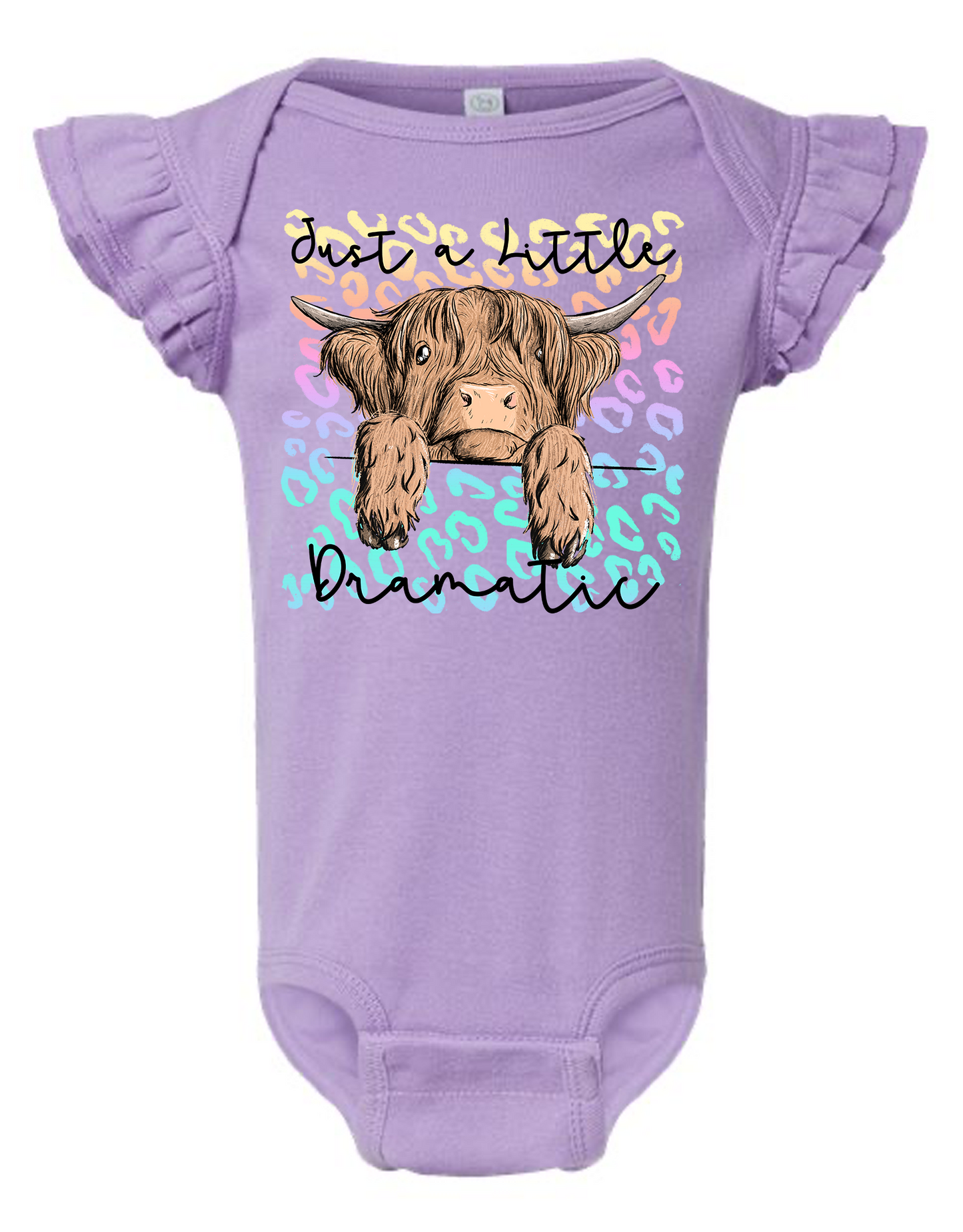 Just a Little Dramatic Highland Cow Flutter Sleeve Onesie