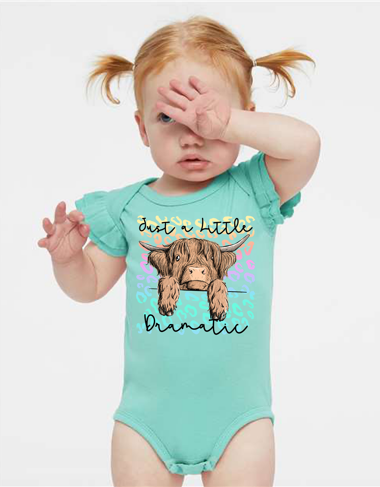 Just a Little Dramatic Highland Cow Flutter Sleeve Onesie