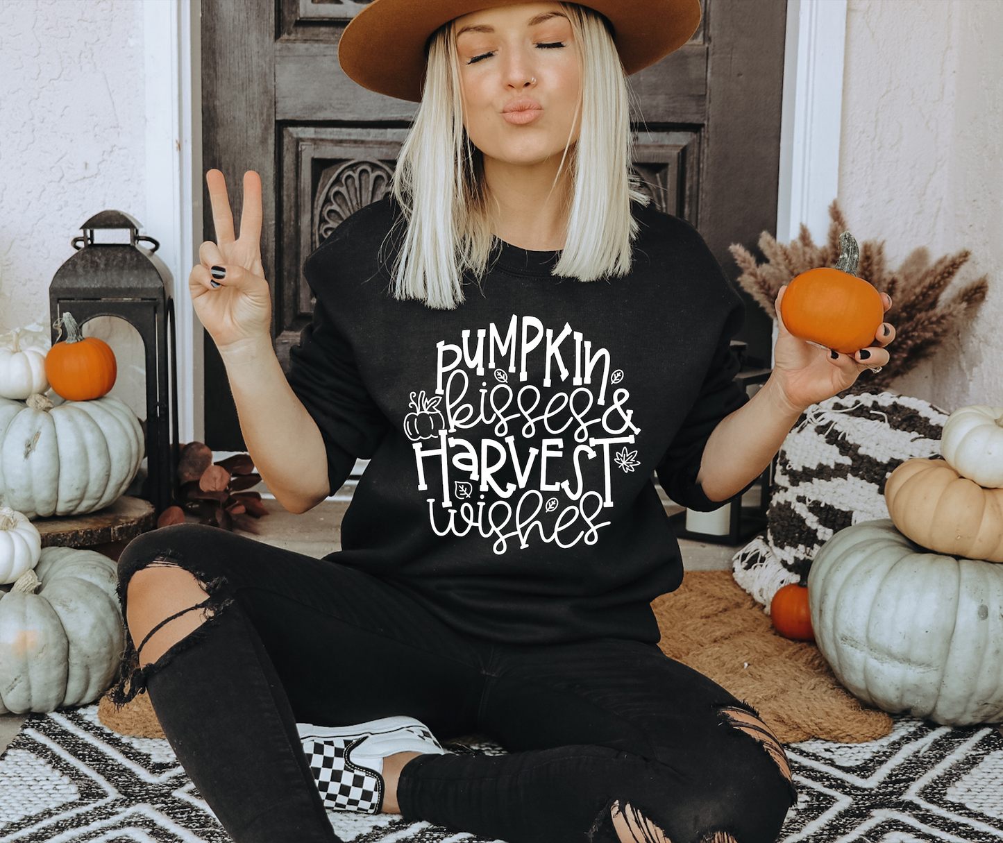 Pumpkin Kisses Harvest Wishes Fall Gildan Softstyle Sweatshirt