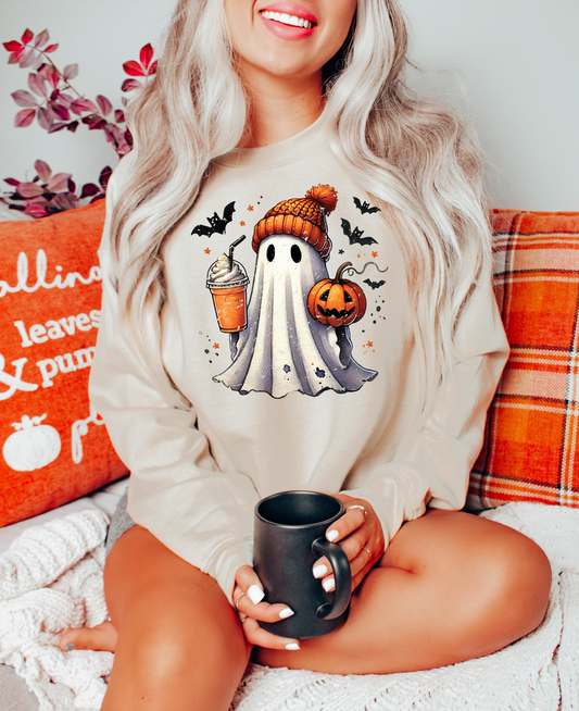 Retro Halloween Ghost Coffee  T-shirt or Sweatshirt